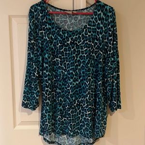 Chico’s size 2 women’s knit tunic blue cheetah print Lagenlook